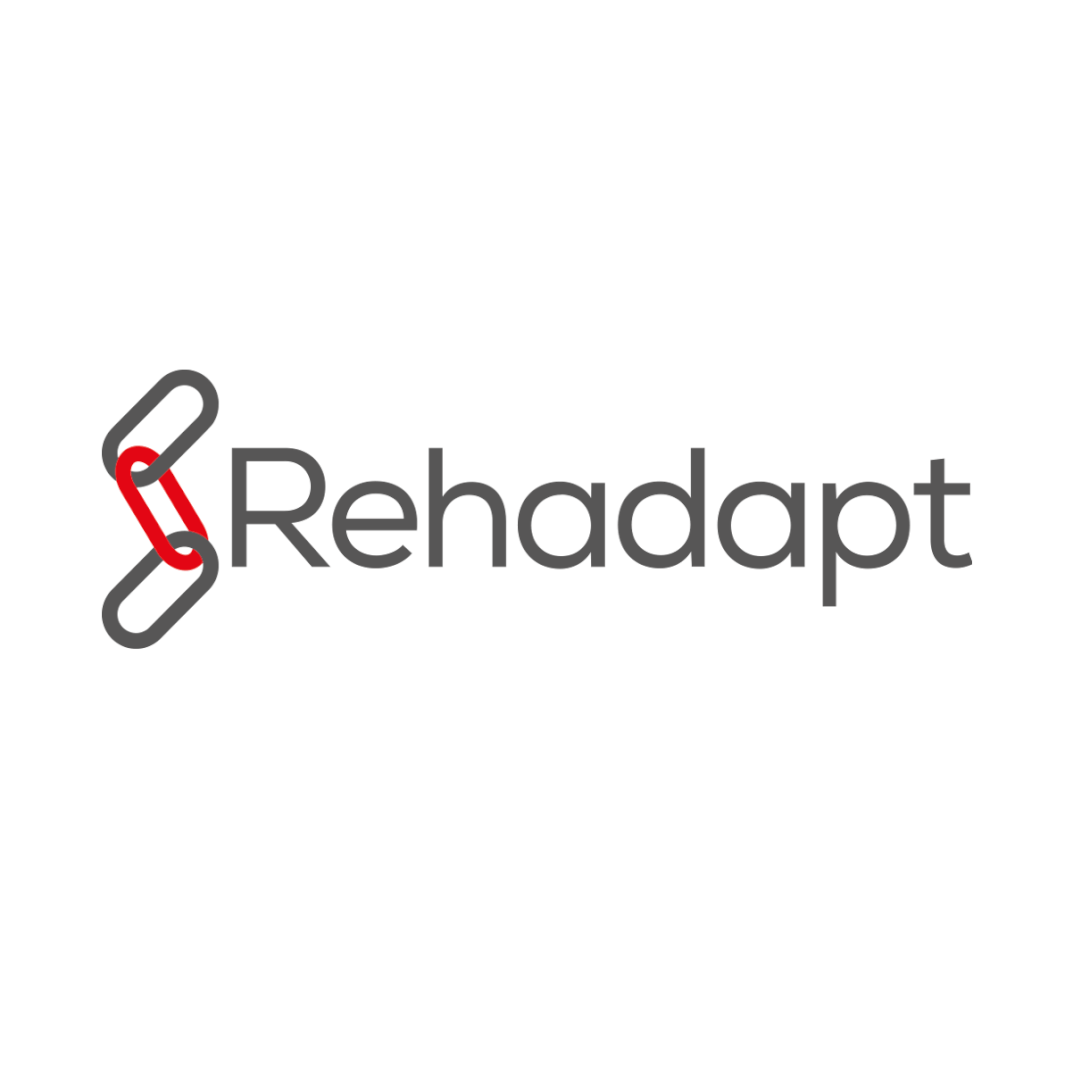 Grey and red Rehadapt logo on a white background