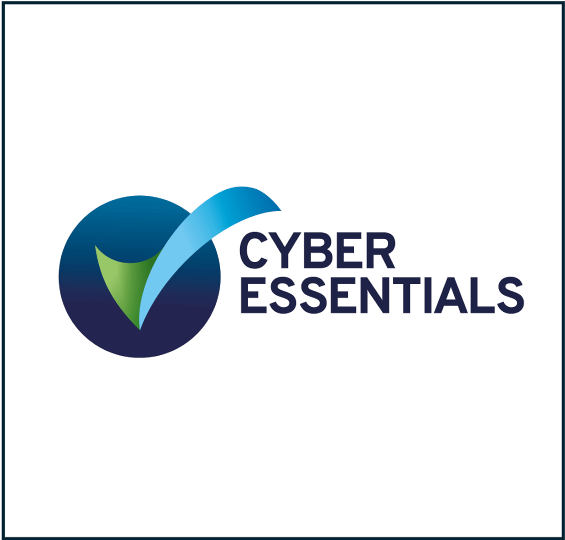 Cyber essentials Tick logo. blue circle with a big Tick in it. The tick is a light green through to a blue colour fade top to bottom. to the Right the Text Cyber Essentials.