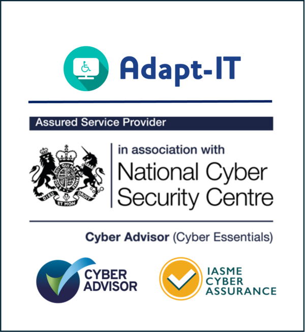 NCSC logo for an approved Cyber Essentials Service Provider, Cyber Essentials Cyber advisor logo and IASME Cyber assurance Logo