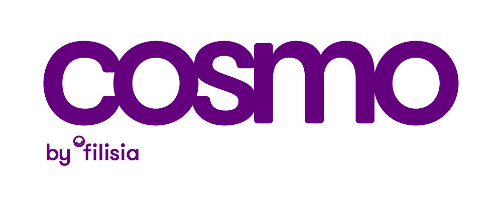 Cosmo, purple logo.
