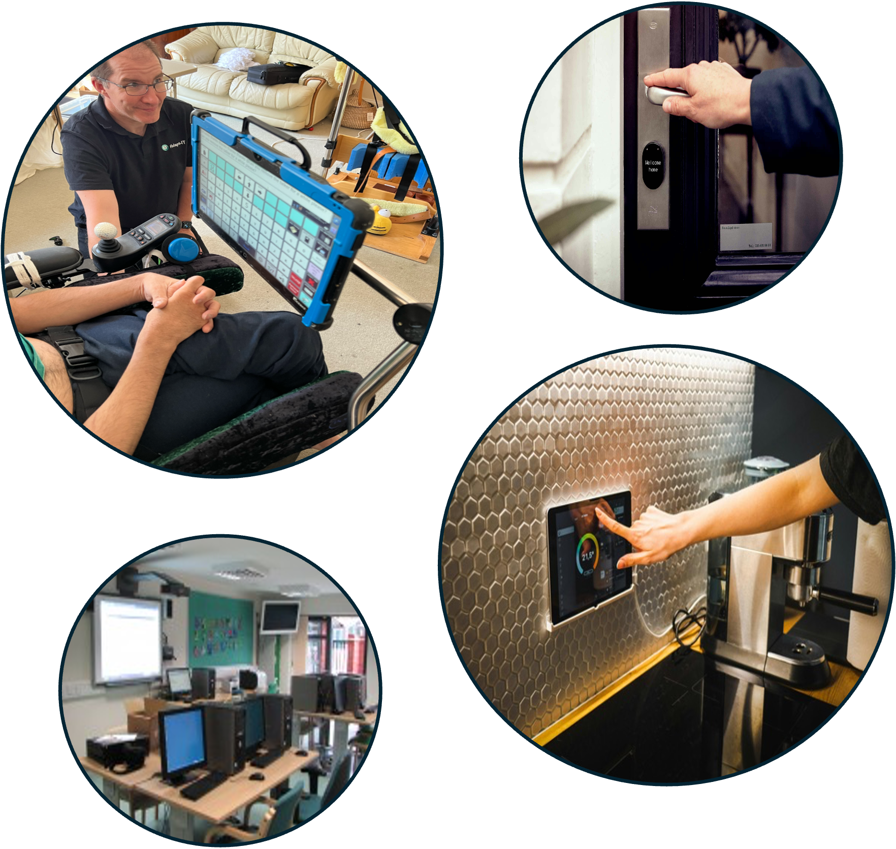 Image of an adapt-IT engineer helping somebody with their AAC Complete digital center Home automation panel being used image of a Digital lock system for security