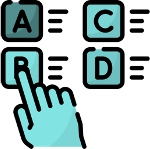 A Hand picking different choices A, B, C and D