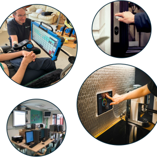 Image of an adapt-IT engineer helping somebody with their AAC Complete digital center Home automation panel being used image of a Digital lock system for security